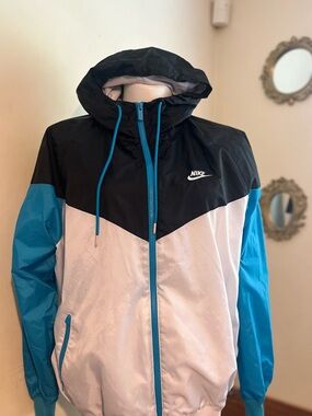 Nike Black/White/Blue Colorblock Hooded Windbreaker